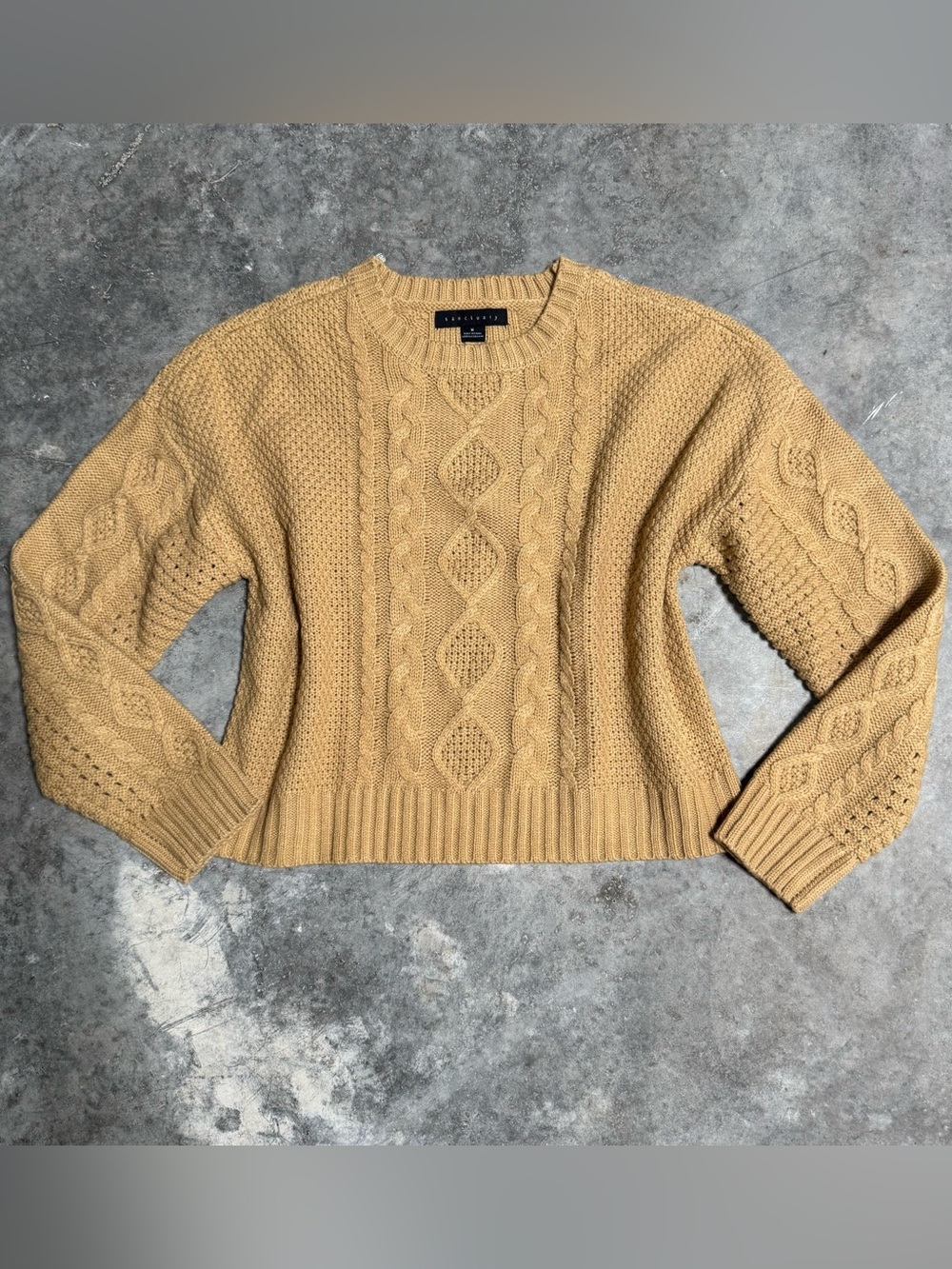 Sanctuary Golden Tan Cable-Knit Crewneck Sweater